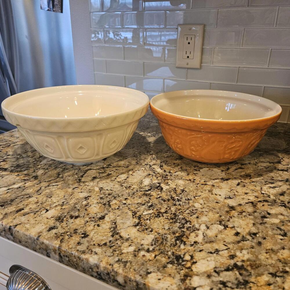 Mason Cash Set  Of 2 Mixing Bowls S18 Cane Color S24 In The Forest Ochre Color